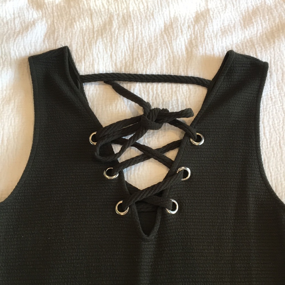 Dark Green lace up tank dress